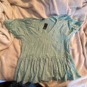 Chic Aqua Blouse with Ruffled Hem